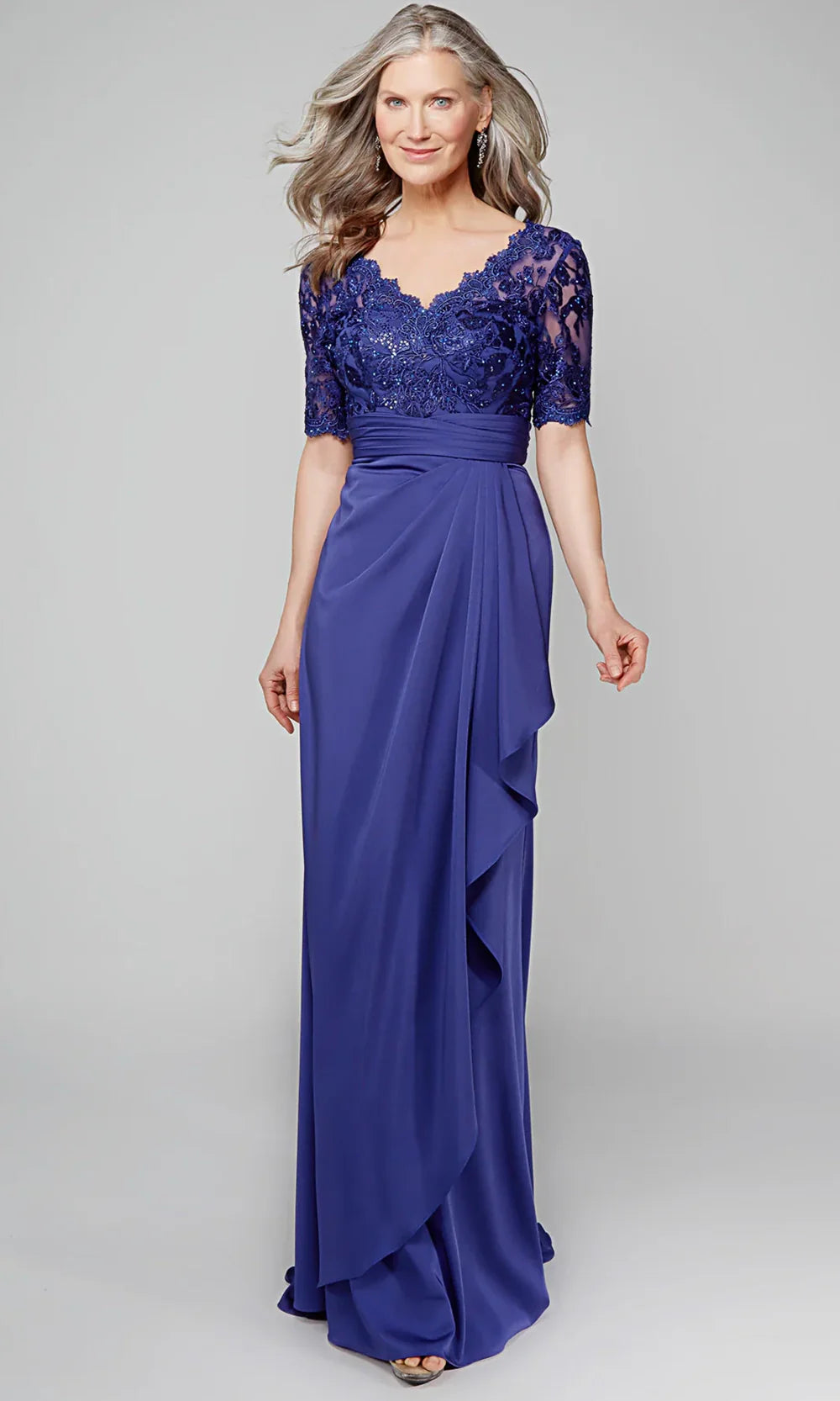 Alyce Paris 27595 - Draped Skirt Lace Short Sleeve Dress Mother of the Bride Dresses