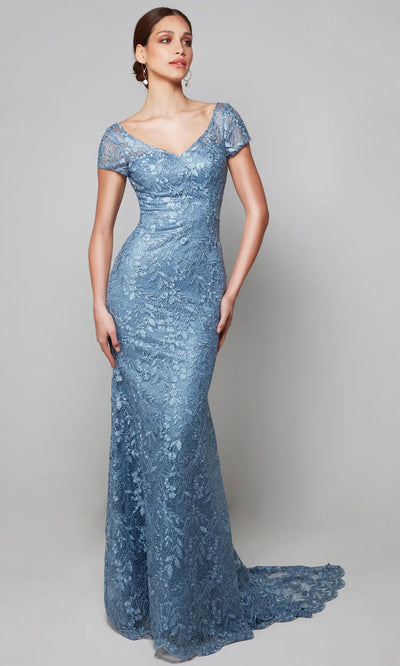 Alyce Paris 27602 - Short Sleeve Appliqued V-Neck Dress Mother of the Bride Dresses