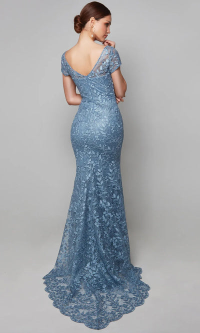 Alyce Paris 27602 - Short Sleeve Appliqued V-Neck Dress Mother of the Bride Dresses