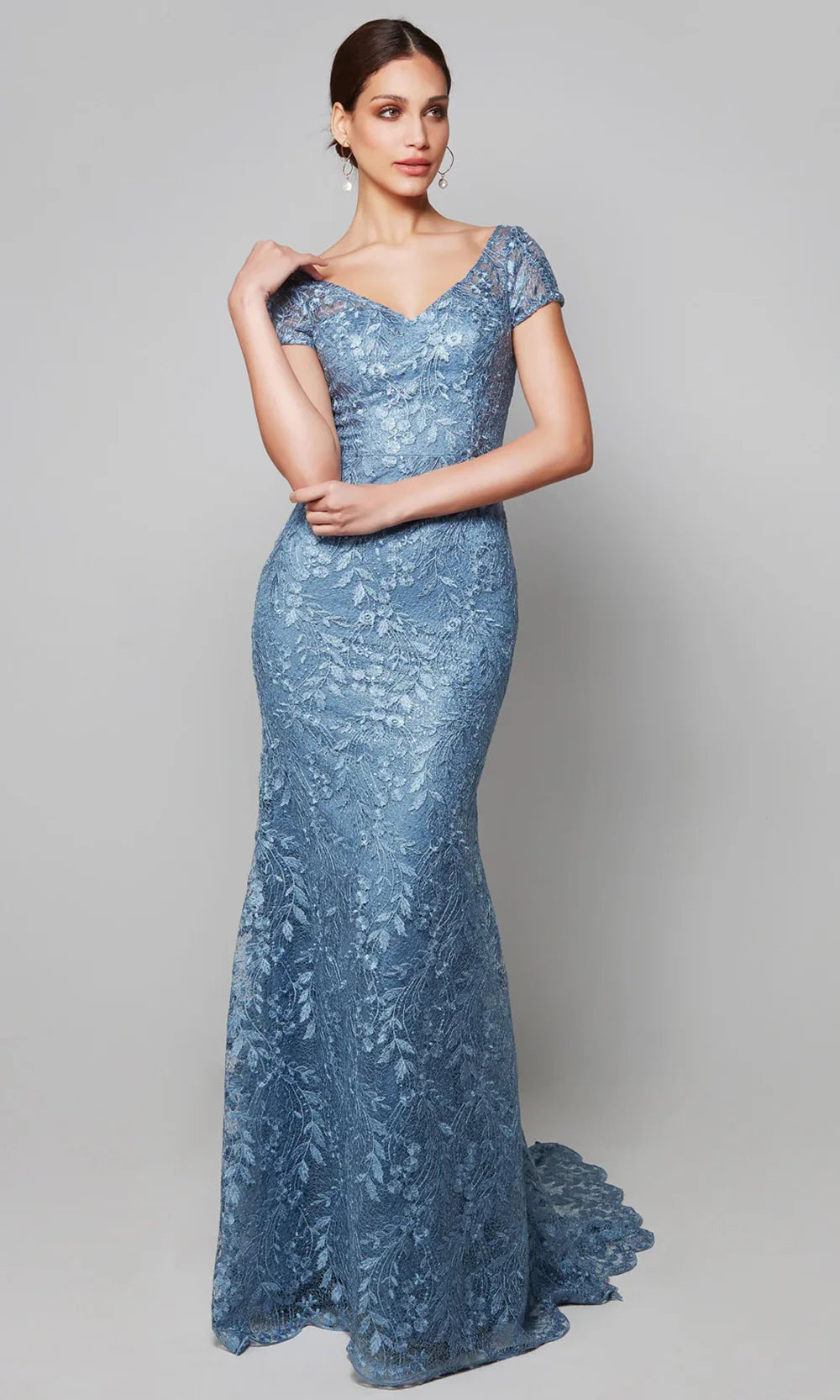 Alyce Paris 27602 - Short Sleeve Appliqued V-Neck Dress Mother of the Bride Dresses
