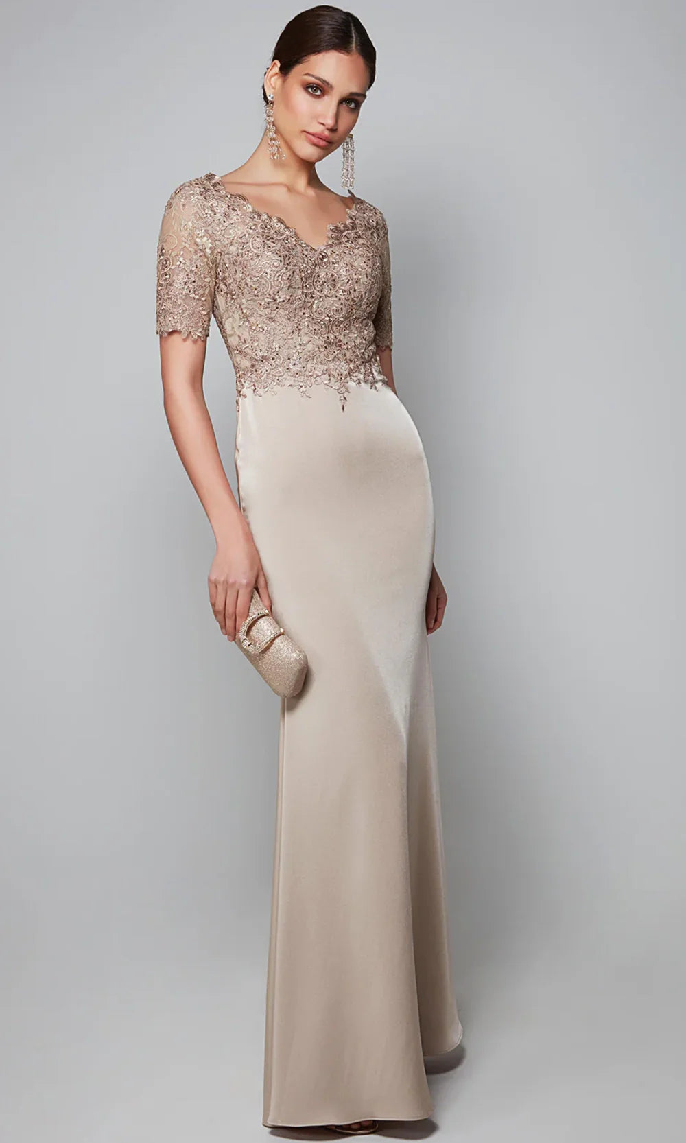 Alyce Paris 27615 - Beaded Lace Short Sleeve Crepe Dress