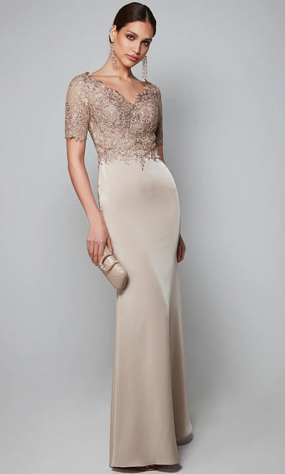 Alyce Paris 27615 - Beaded Lace Short Sleeve Crepe Dress