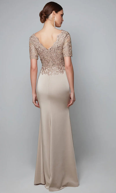 Alyce Paris 27615 - Beaded Lace Short Sleeve Crepe Dress