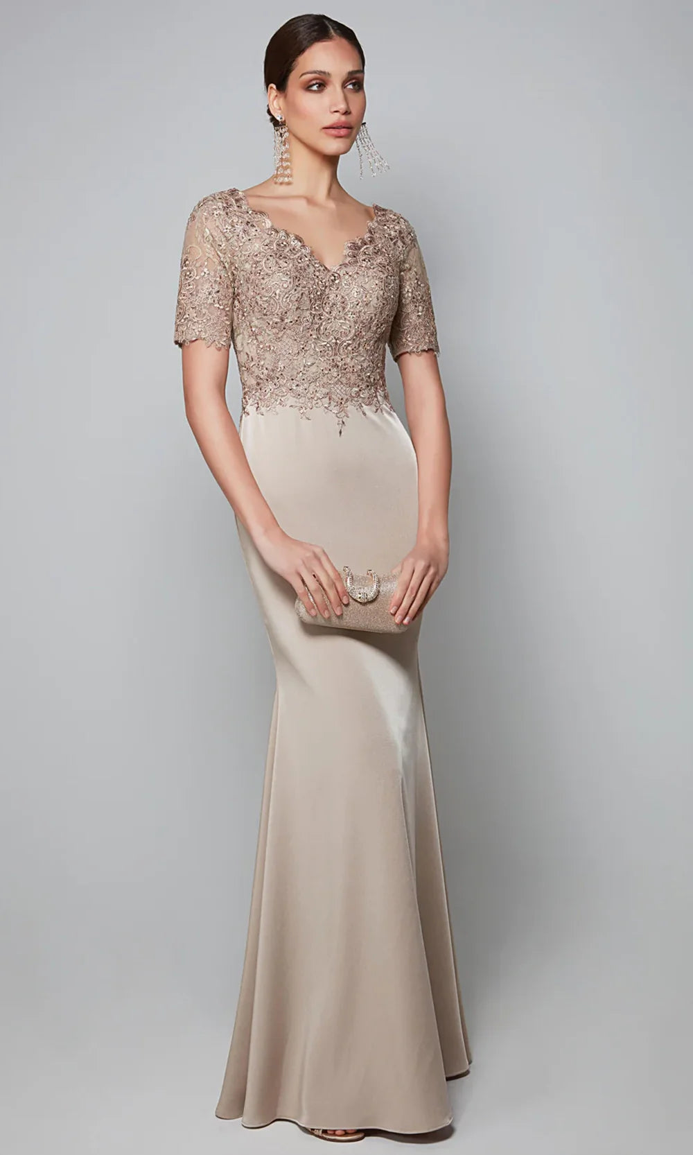 Alyce Paris 27615 - Beaded Lace Short Sleeve Crepe Dress