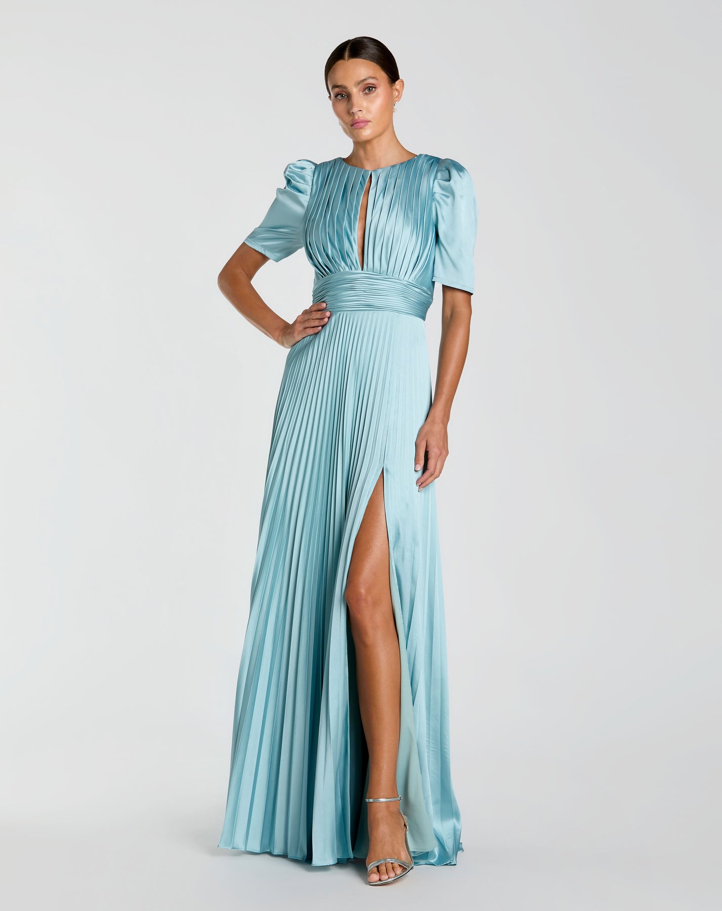Mac Duggal 27616 - Puff Sleeve Pleated Long Dress