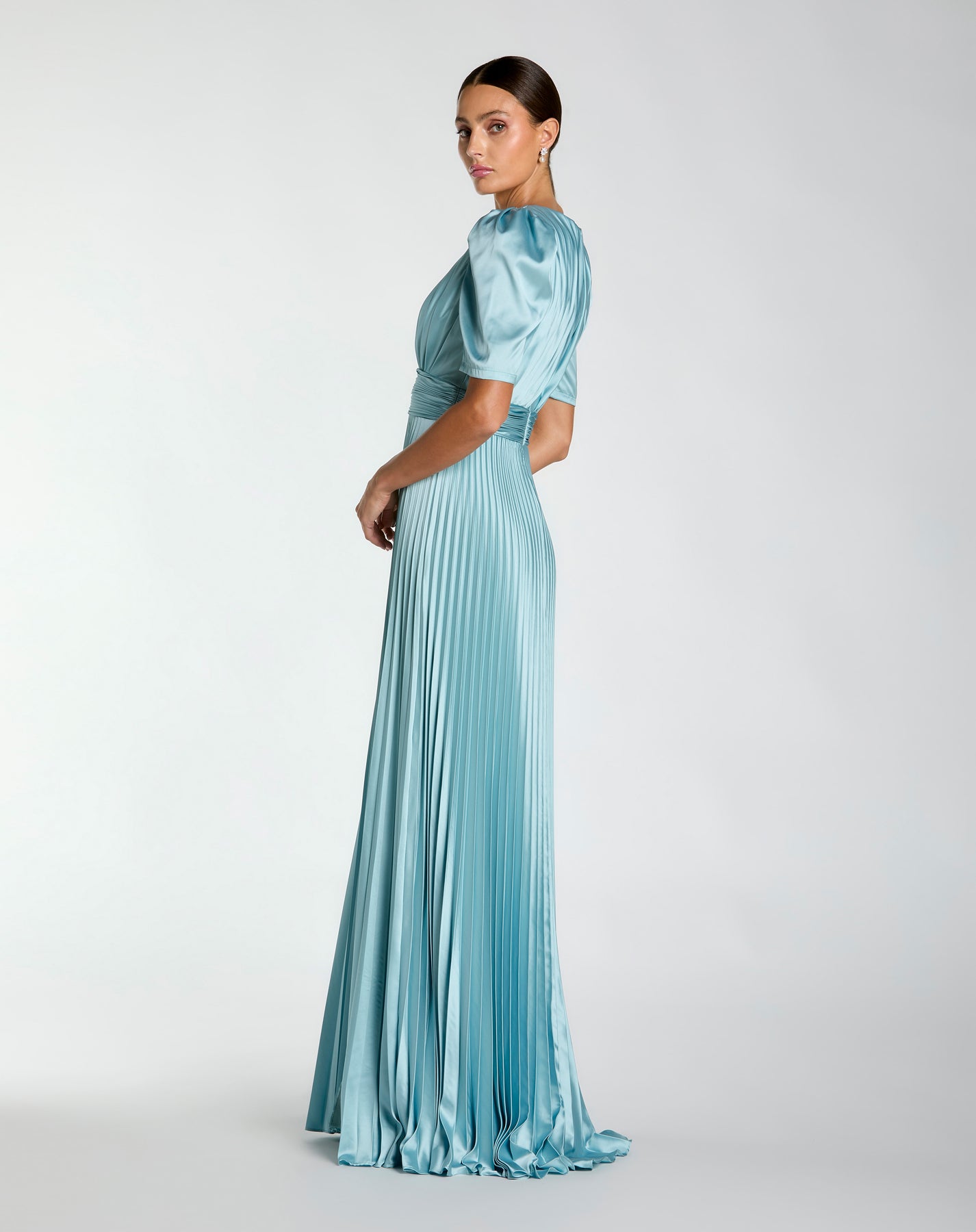 Mac Duggal 27616 - Puff Sleeve Pleated Long Dress