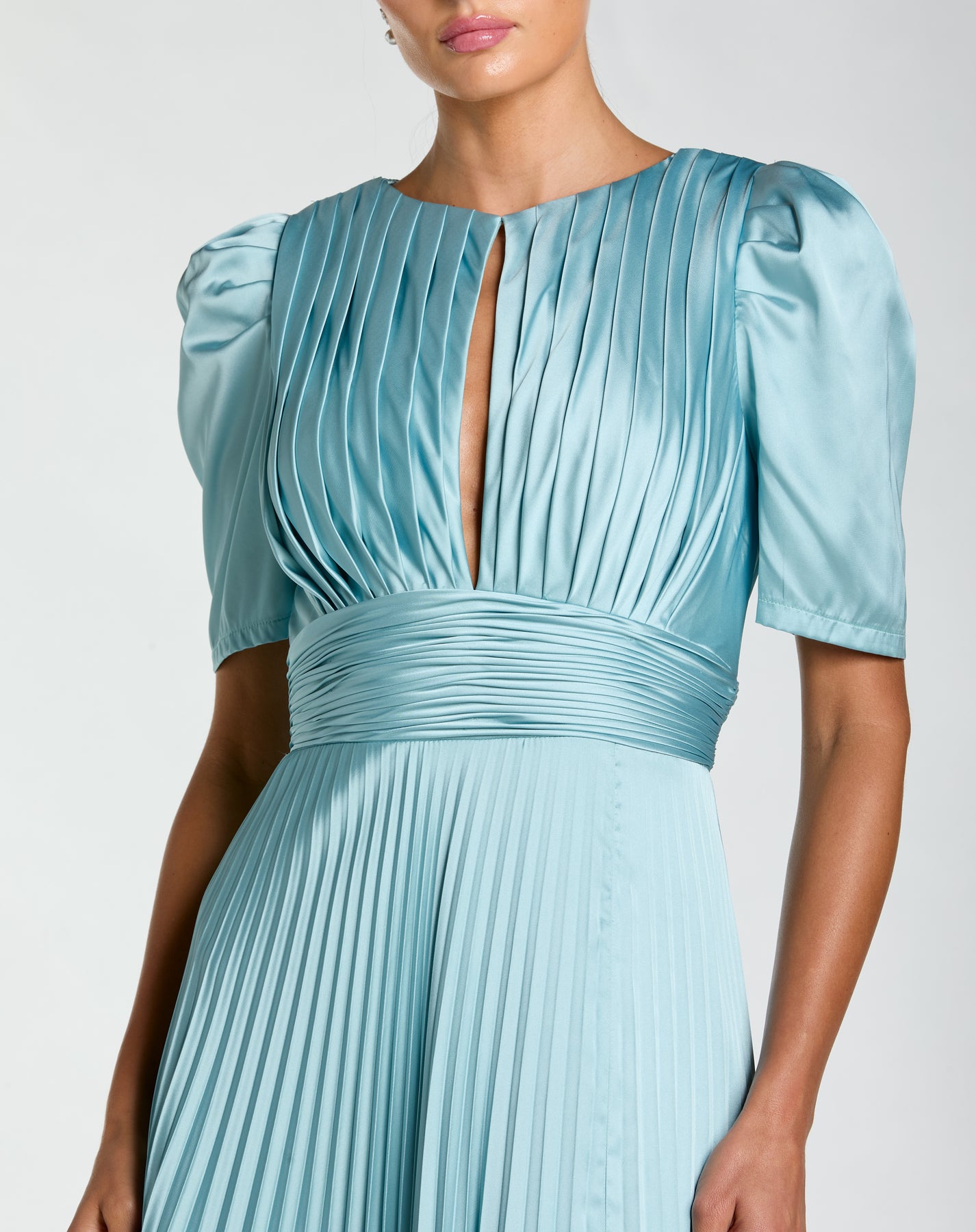 Mac Duggal 27616 - Puff Sleeve Pleated Long Dress