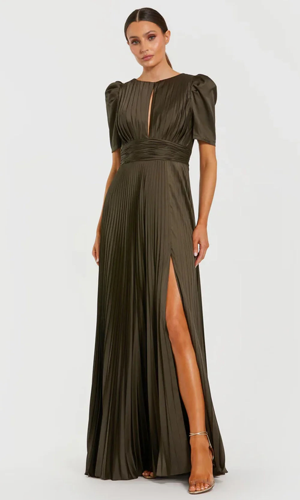 Mac Duggal 27616 - Puff Sleeve Pleated Long Dress Mother of the Bride Dresses