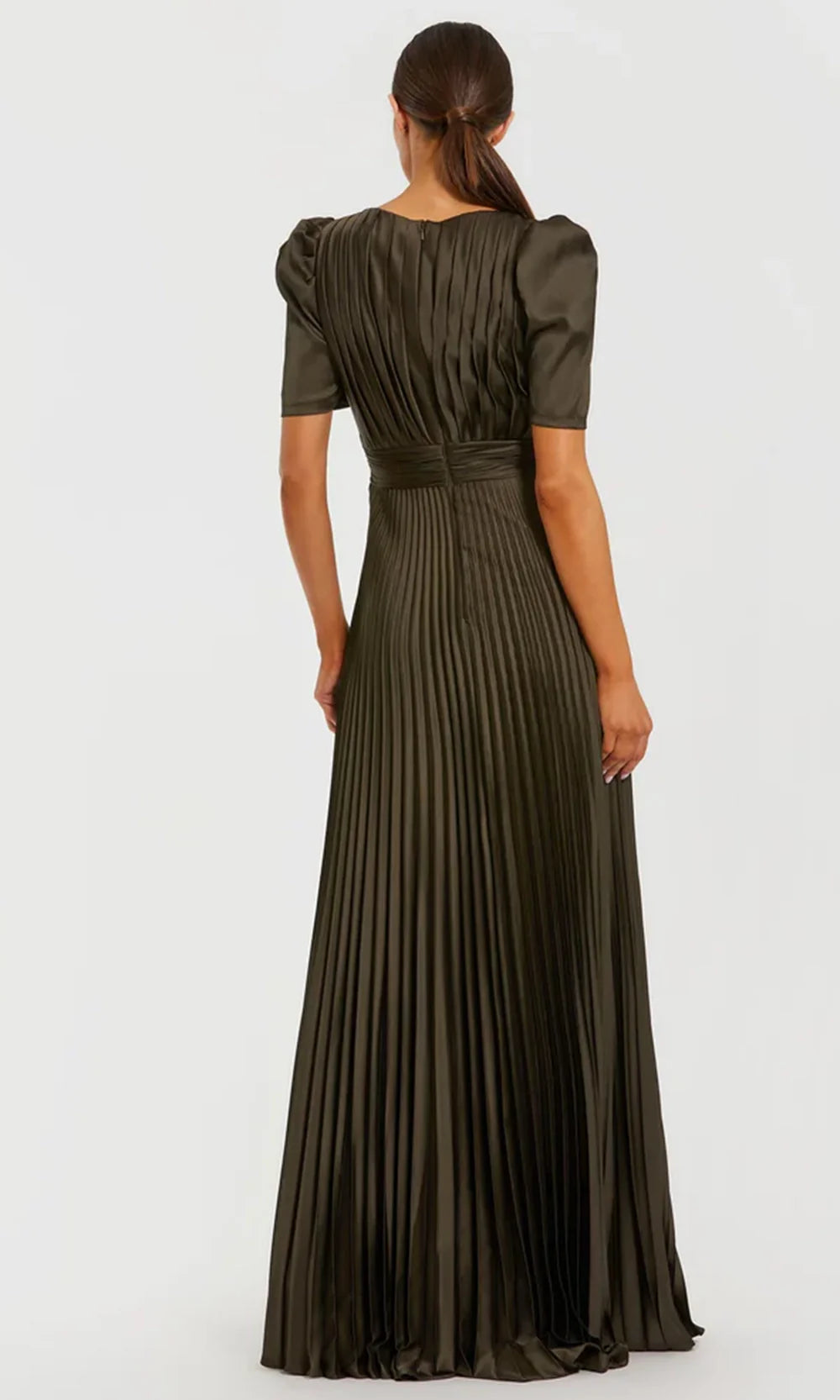 Mac Duggal 27616 - Puff Sleeve Pleated Long Dress Mother of the Bride Dresses