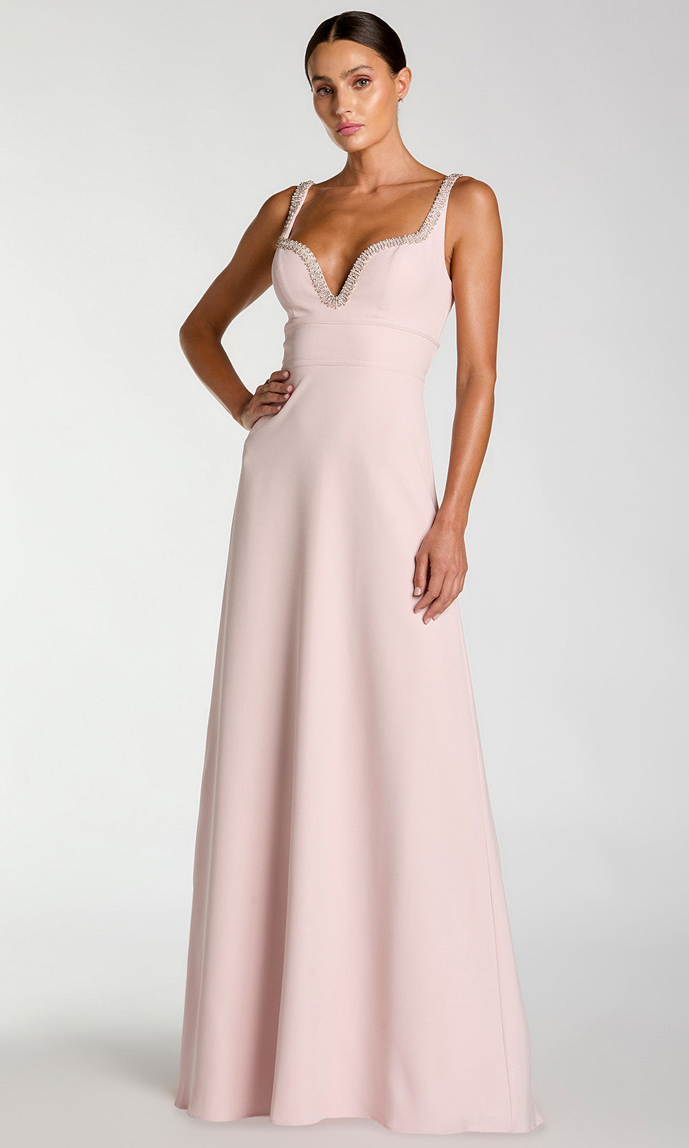 Mac Duggal 27633 - Square Back Rhinestone Trim A-Line Gown Formal Gowns in Pink