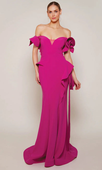 Alyce Paris 27643 - Short Sleeve Sheath Gown with Ruffle Evening Dresses