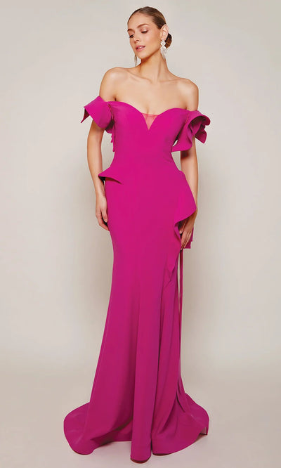 Alyce Paris 27643 - Short Sleeve Sheath Gown with Ruffle Evening Dresses