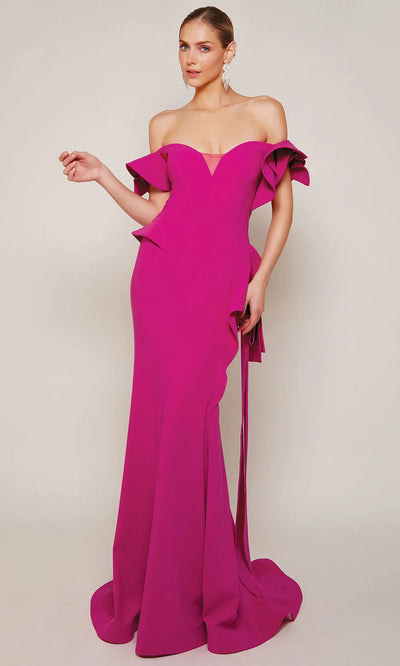 Alyce Paris 27643 - Short Sleeve Sheath Gown with Ruffle Evening Dresses