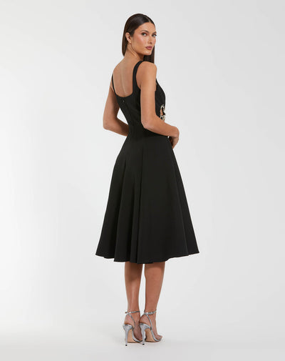 Ieena Duggal 27656 - Rhinestone Trim Cutout A-Line Dress In Black