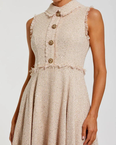 Mac Duggal 27658 - Button Front Tea-Length Boucle Dress Wedding Guest