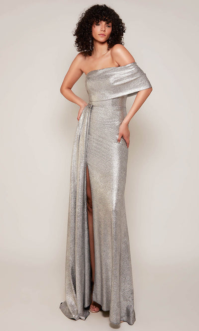 Alyce Paris 27663 - Metallic Sheath Gown with Folded Neckline Prom Dresses