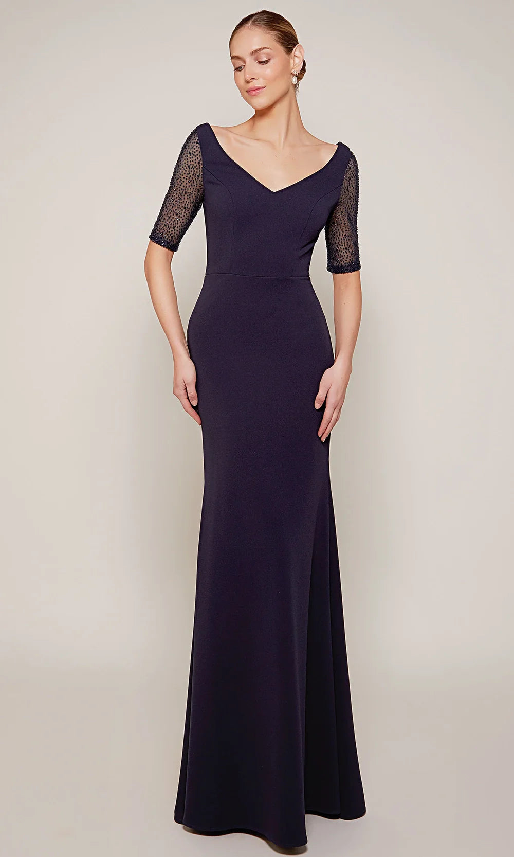 Alyce Paris 27677 - Beaded Mesh Sleeve Sheath Evening Dress Mother of the Bride Dresses
