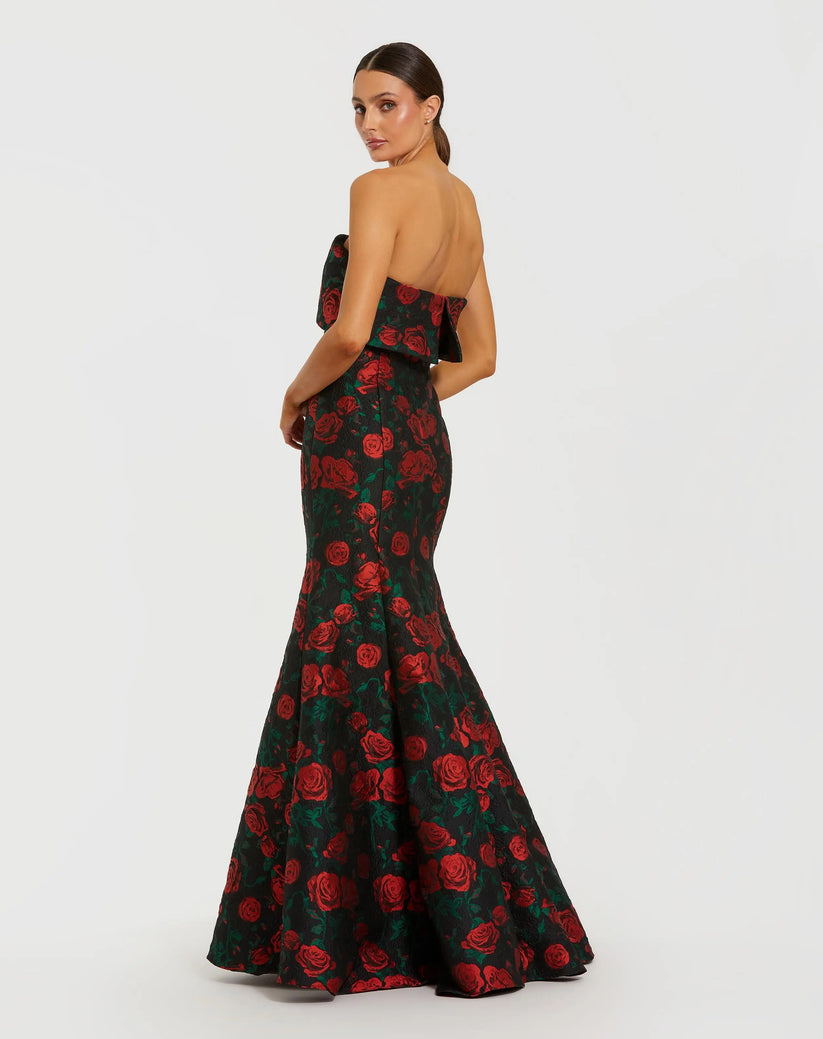 Ieena Duggal 27679 - Strapless Floral Brocade Trumpet Gown In Black and Multi