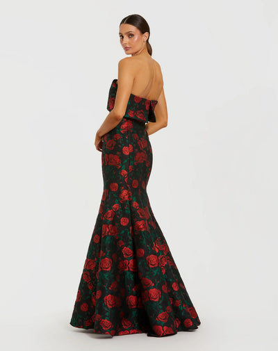 Ieena Duggal 27679 - Strapless Floral Brocade Trumpet Gown In Black and Multi