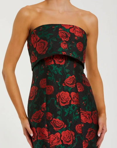 Ieena Duggal 27679 - Strapless Floral Brocade Trumpet Gown In Black and Multi