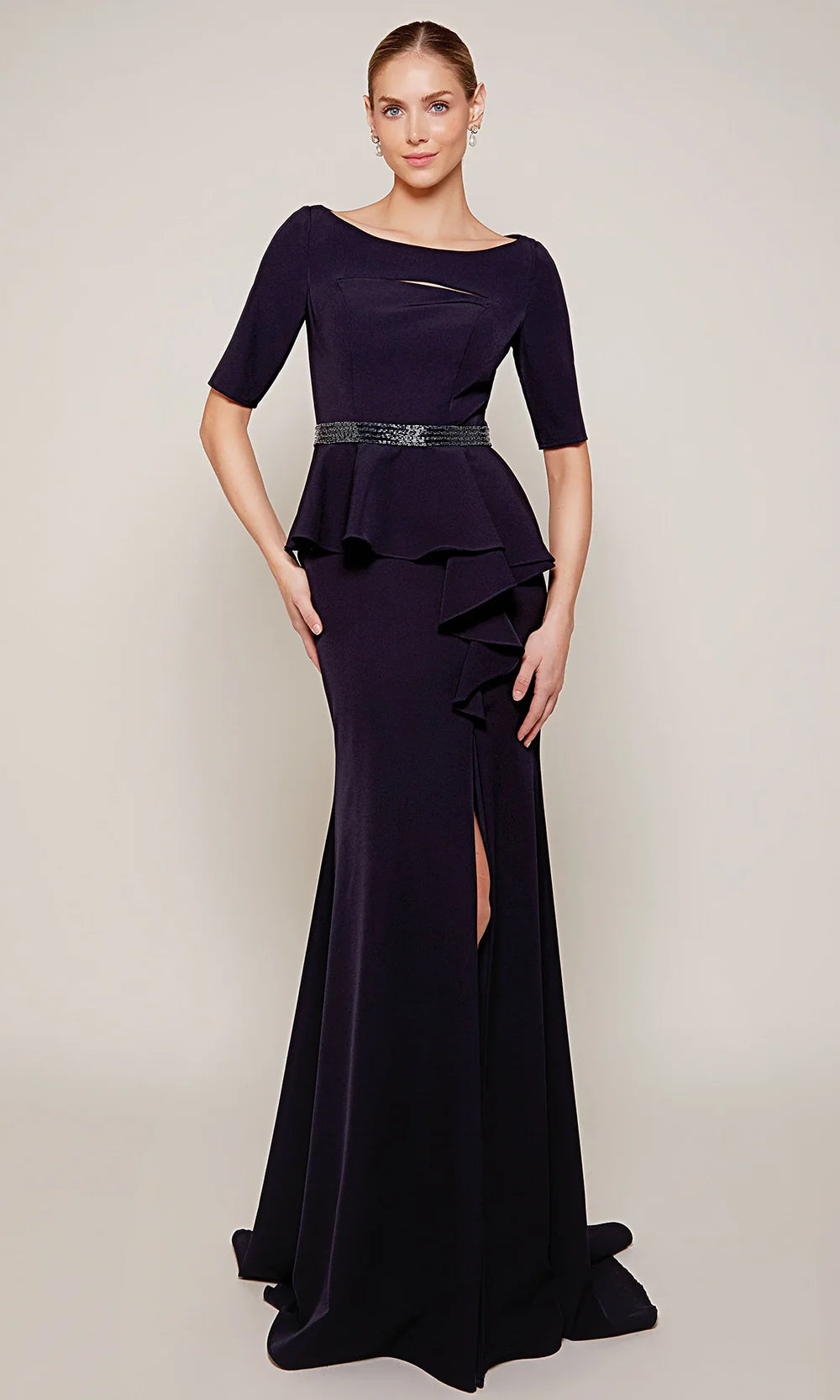 Alyce Paris 27679 - Ruffled Peplum Scoop Neck Dress Mother of the Bride Dresses