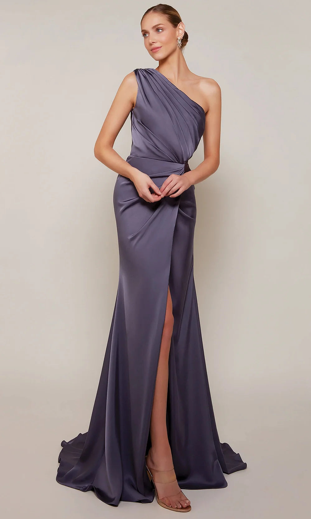 Alyce Paris 27697 - Front Slit One Shoulder Satin Gown Wedding Dresses