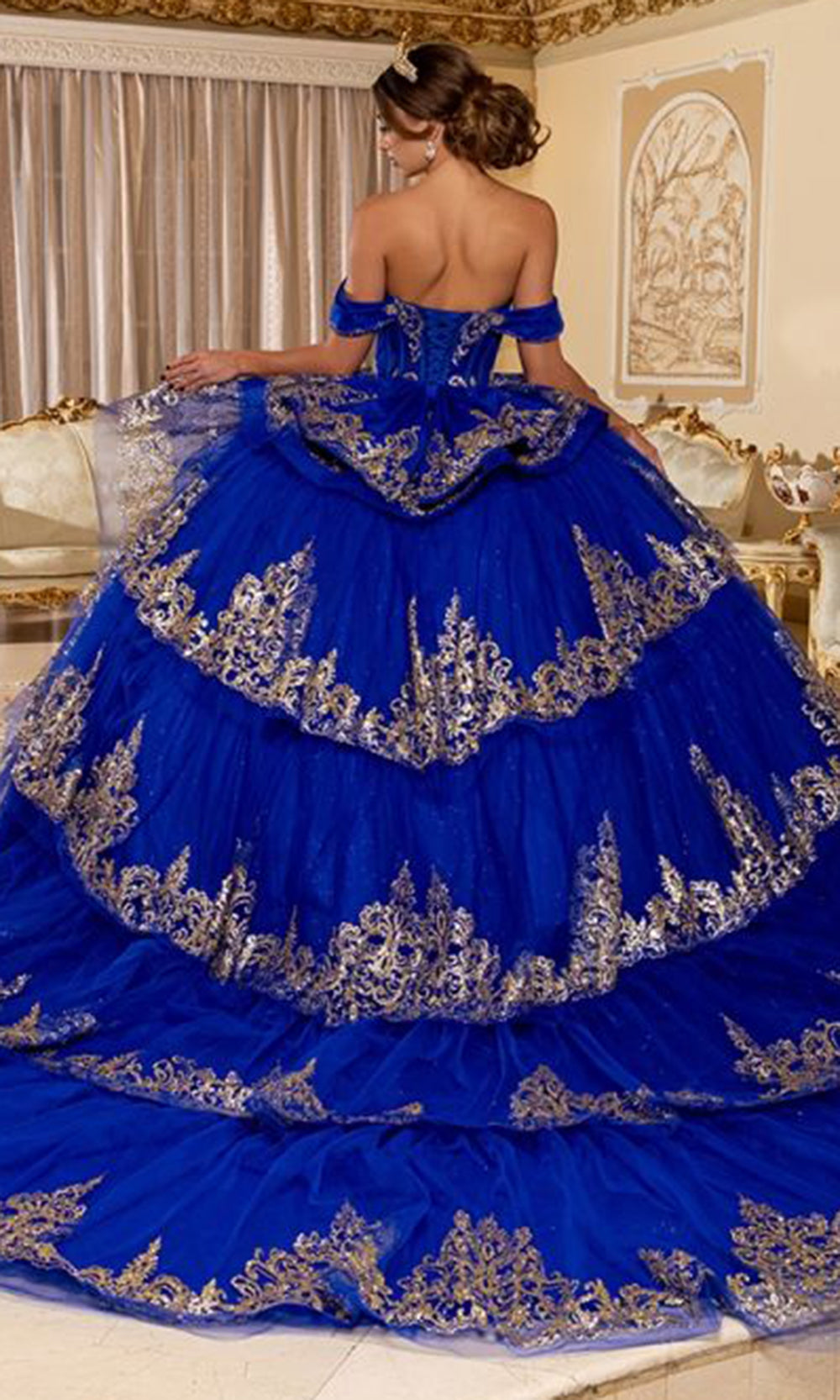 May Queen LK302 - Off Shoulder Embroidered Ballgown Quinceanera Dresses in Royal 