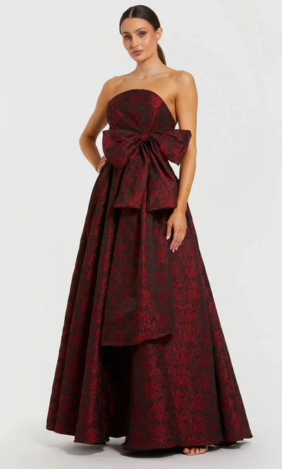 Ieena Duggal 27725 - Straight Neckline Floral Gown with Bow Ball Gowns