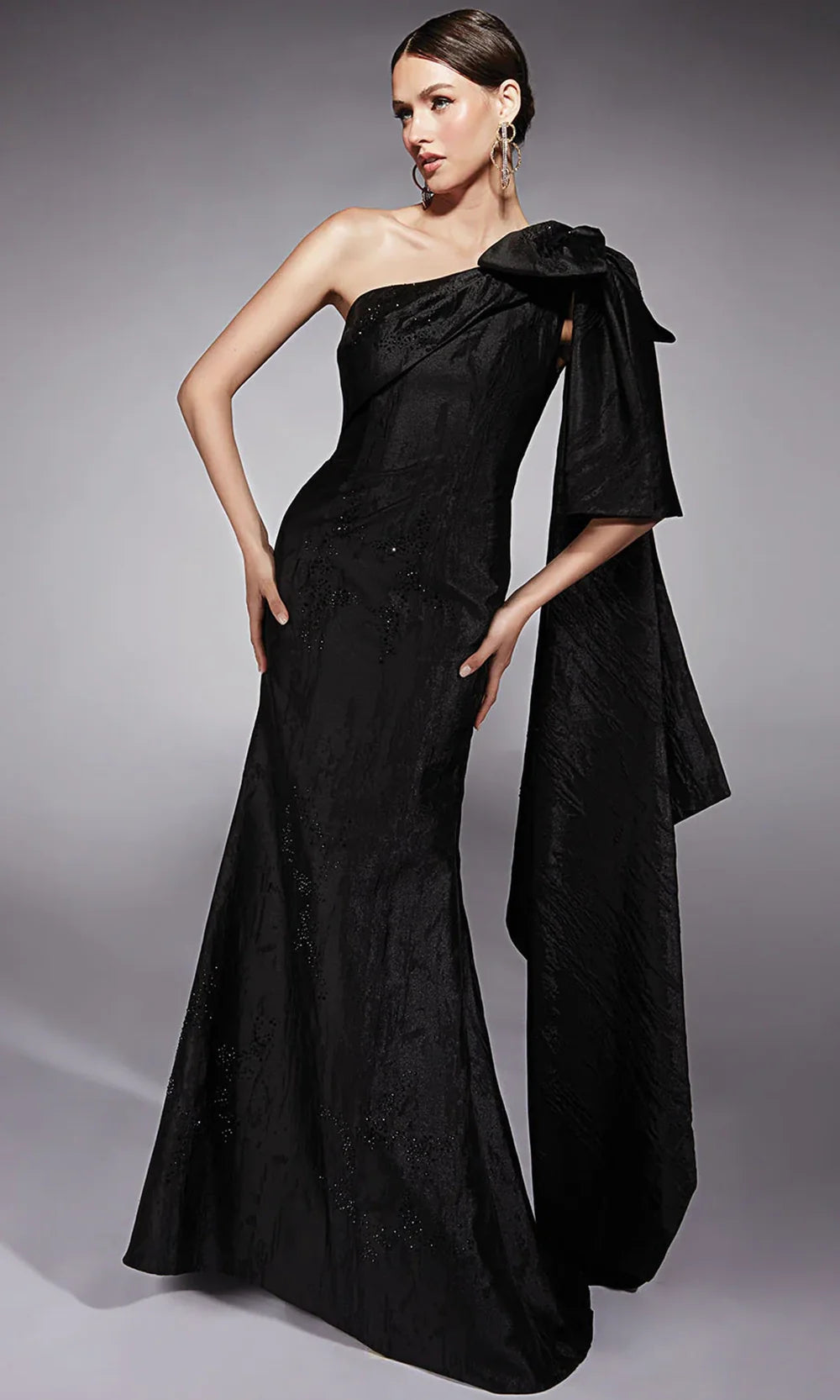Alyce Paris 27731 - Textured Jacquard Bow Draped Evening Gown Pageant Dresses