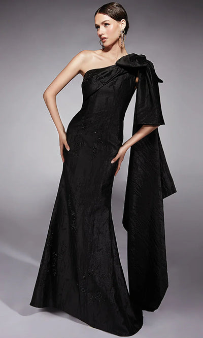 Alyce Paris 27731 - Textured Jacquard Bow Draped Evening Gown Pageant Dresses