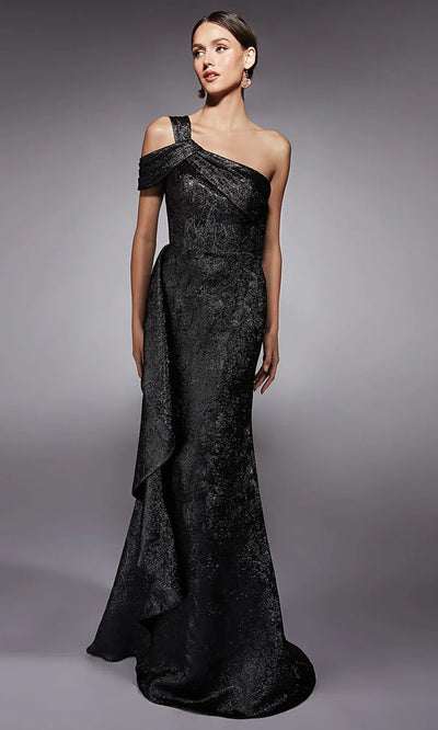 Alyce Paris 27734 - Ruffle Detail Jacquard Long Gown Prom Dresses