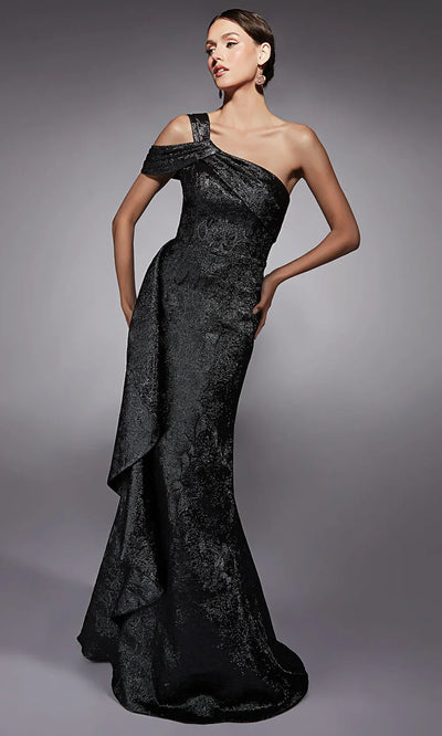 Alyce Paris 27734 - Ruffle Detail Jacquard Long Gown Prom Dresses