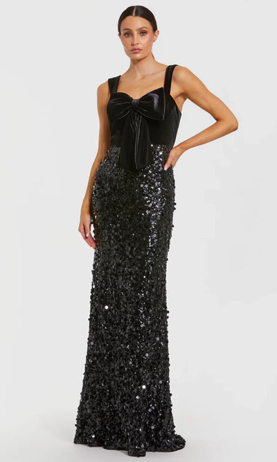 Mac Duggal 27738 - Wide Strap Sequin Dress with Velvet Bow Formal Gowns