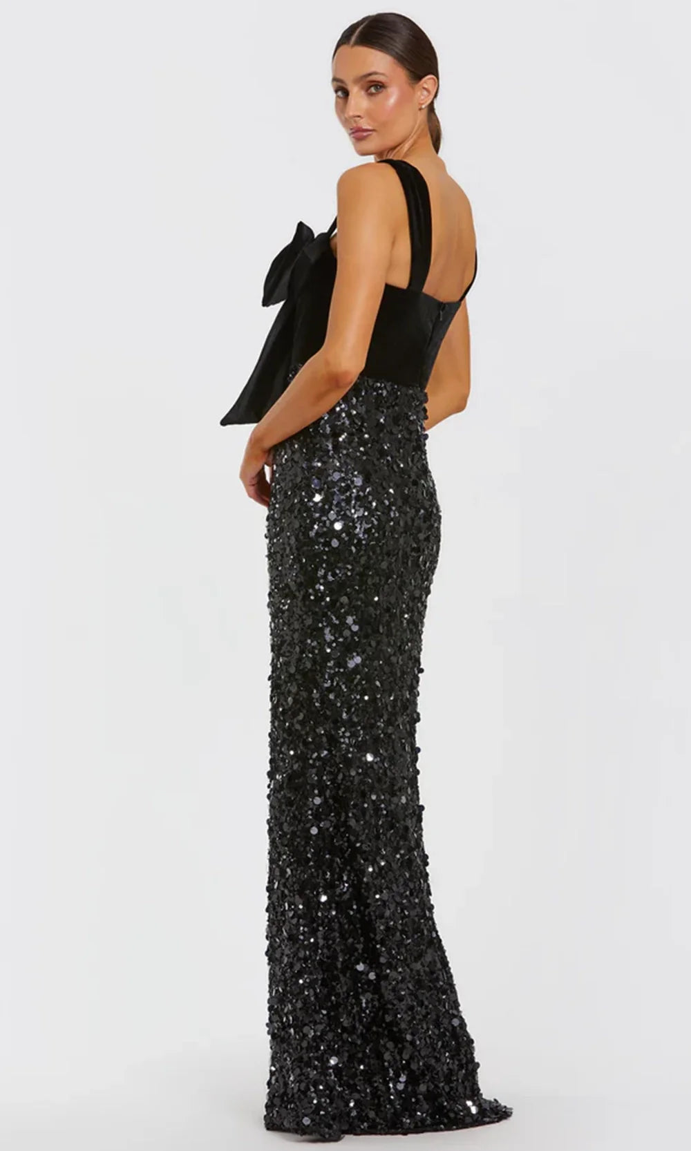 Mac Duggal 27738 - Wide Strap Sequin Dress with Velvet Bow Formal Gowns