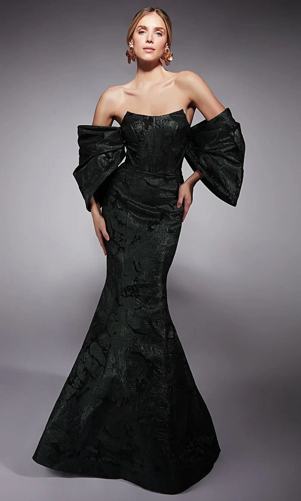 Alyce Paris 27747 - Jacquard Scoop Neck Dress with Statement Sleeves Prom Dresses
