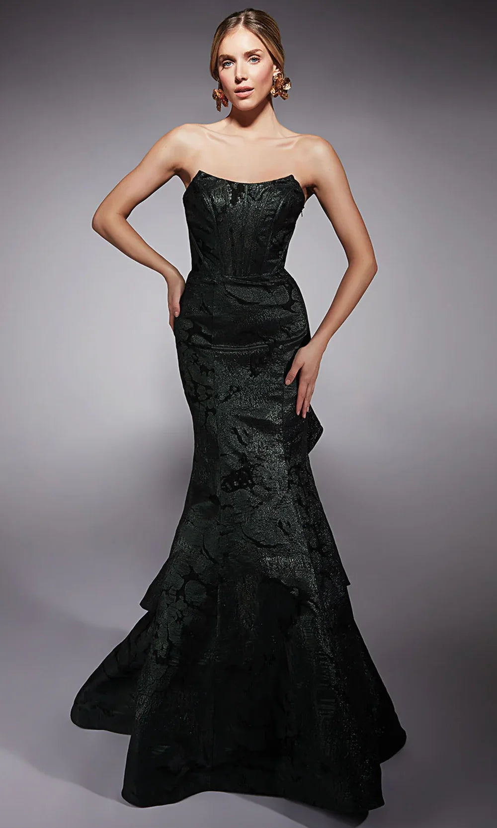 Alyce Paris 27747 - Jacquard Scoop Neck Dress with Statement Sleeves Prom Dresses
