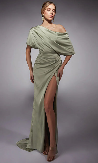 Alyce Paris 27748 - Draped Sleeve Metallic Satin Dress Formal Gowns