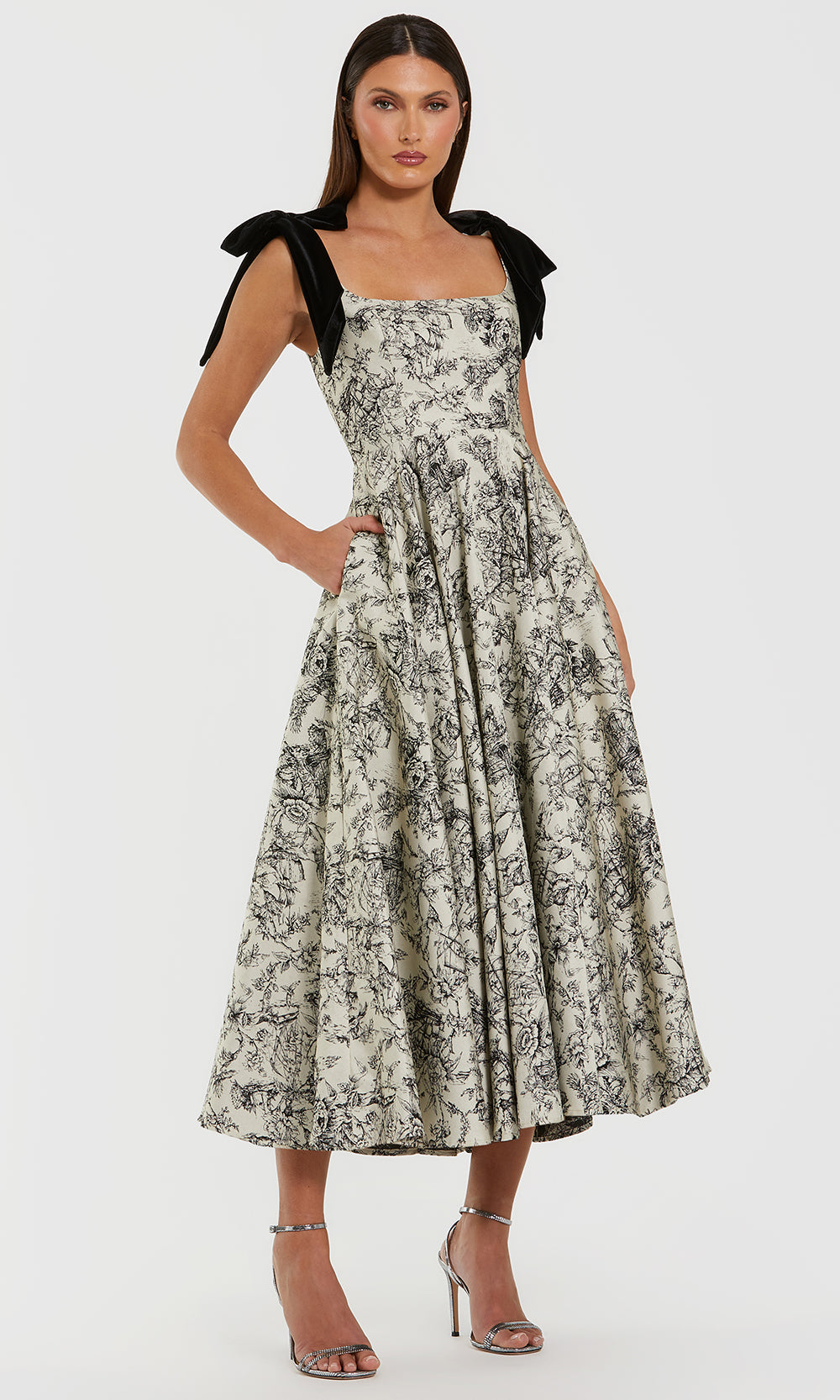 Ieena Duggal 27749 - Square Neck Brocade Dress with Pockets Cocktail Dresses in Black and Multi