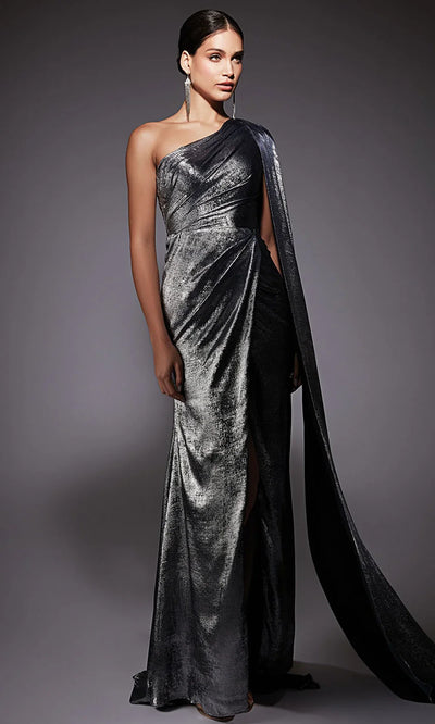 Alyce Paris 27753 - Draped Metallic Chiffon Sheath Gown Evening Dresses