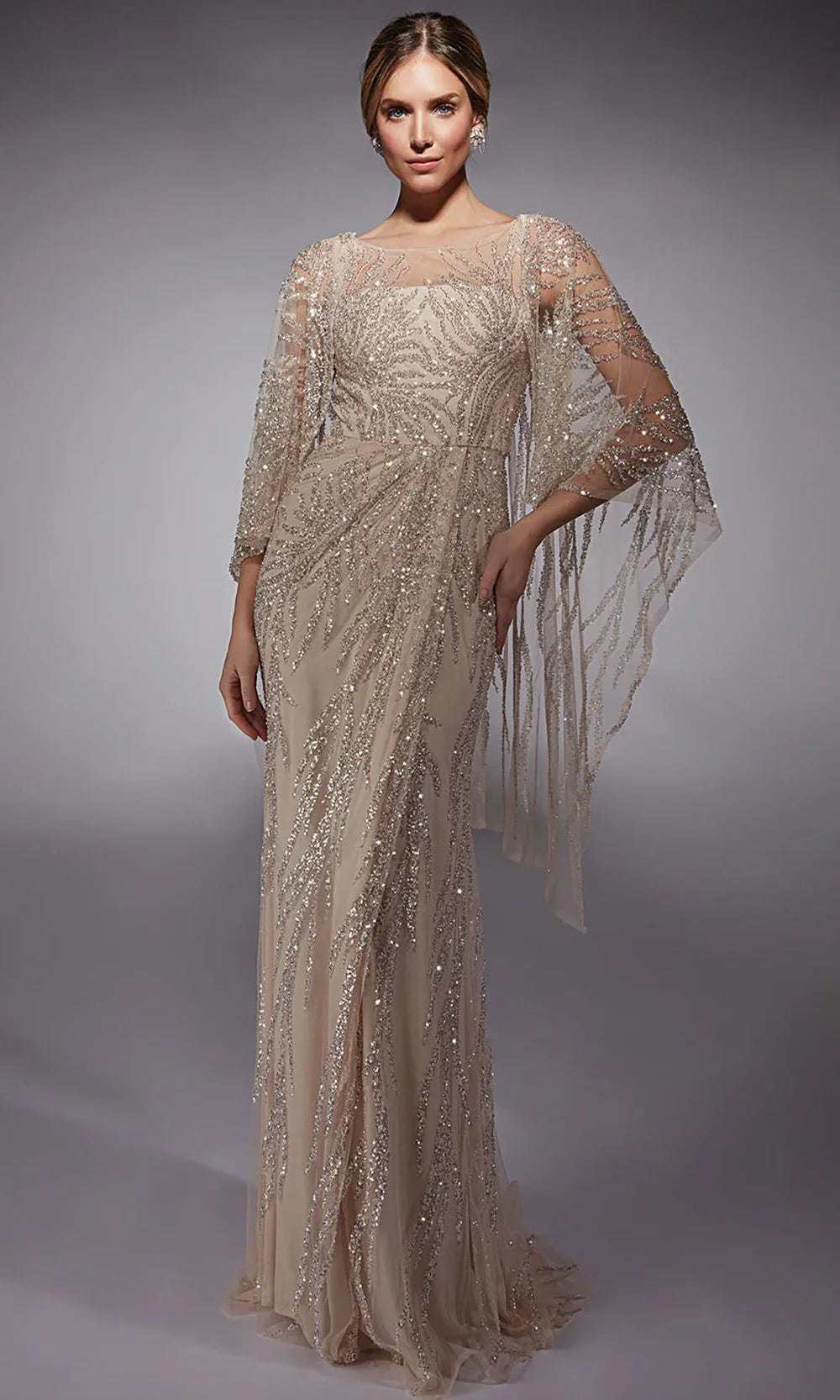 Alyce Paris 27754 - Sheer Cape Sleeves Sequined Gown Mother of the Bride Dresses