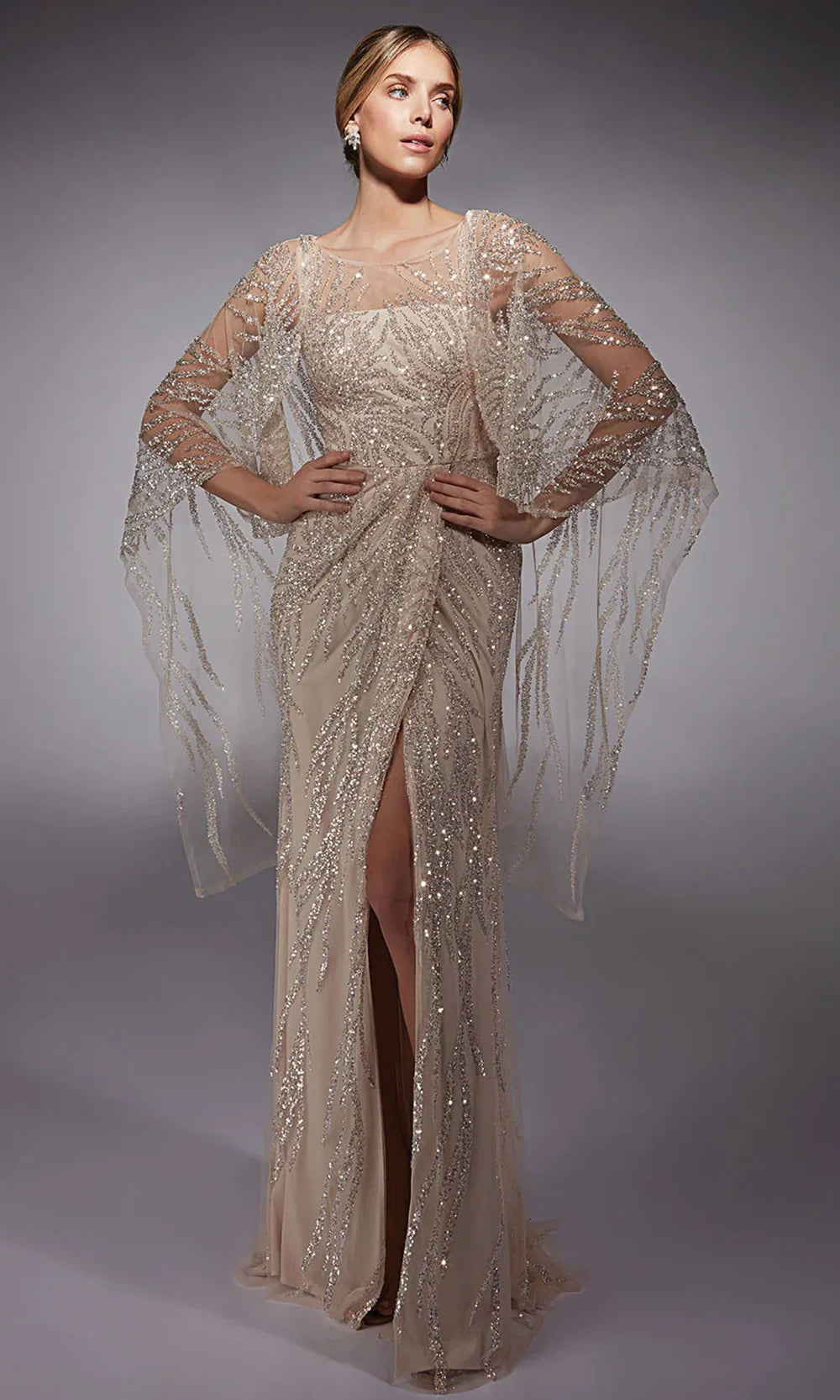 Alyce Paris 27754 - Sheer Cape Sleeves Sequined Gown Mother of the Bride Dresses