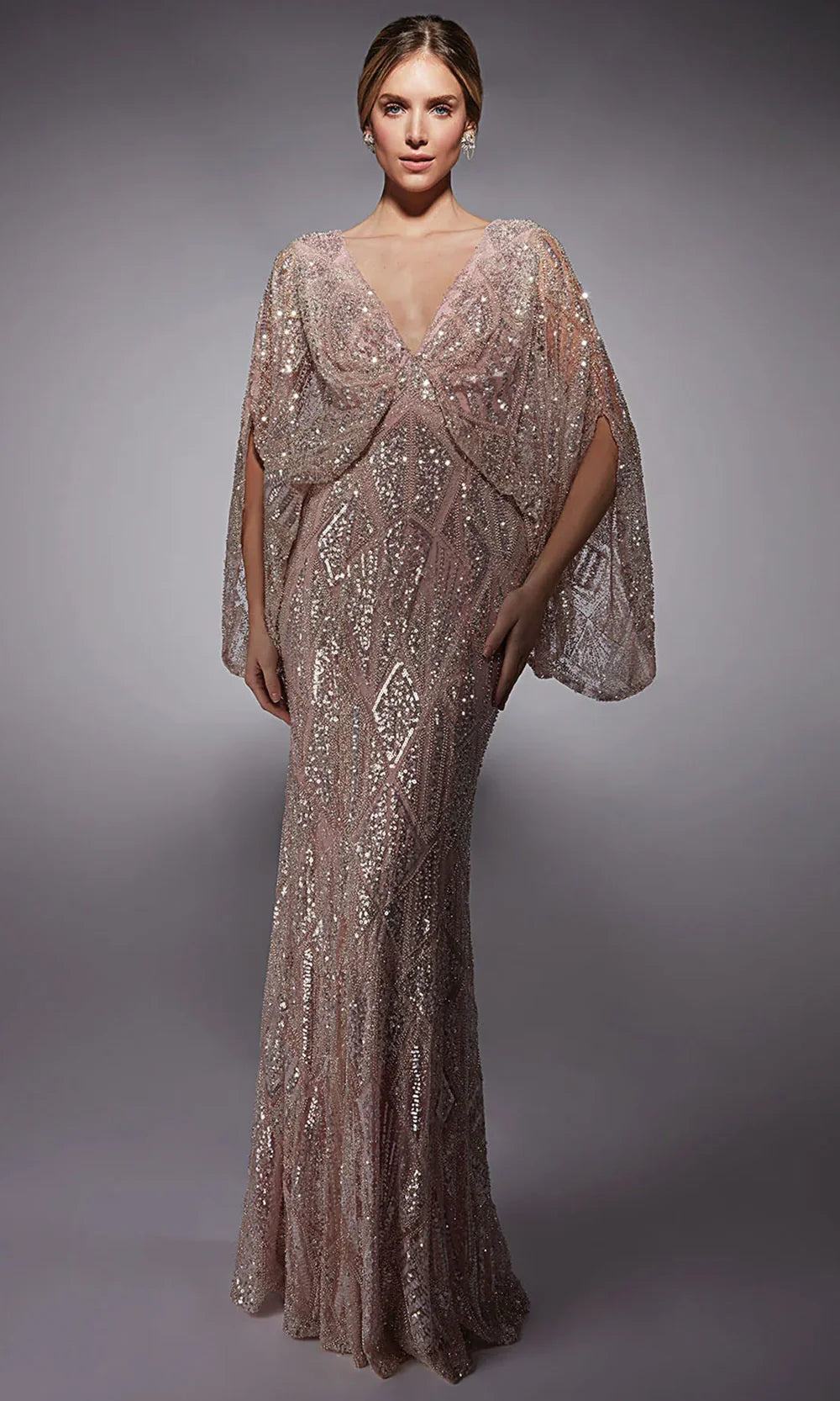 Alyce Paris 27756 - Geometric Sequin Cape Sleeve Dress Prom Dresses