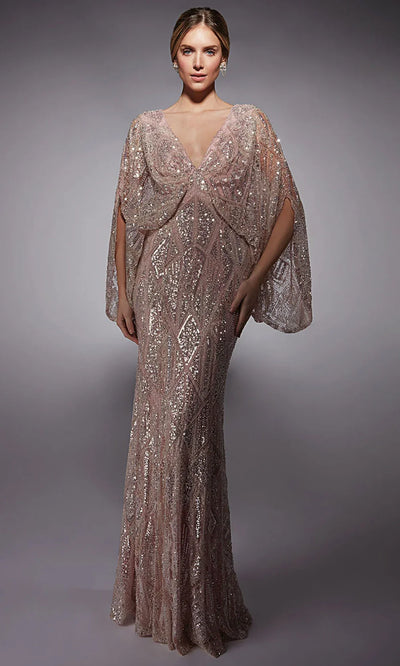 Alyce Paris 27756 - Geometric Sequin Cape Sleeve Dress Prom Dresses