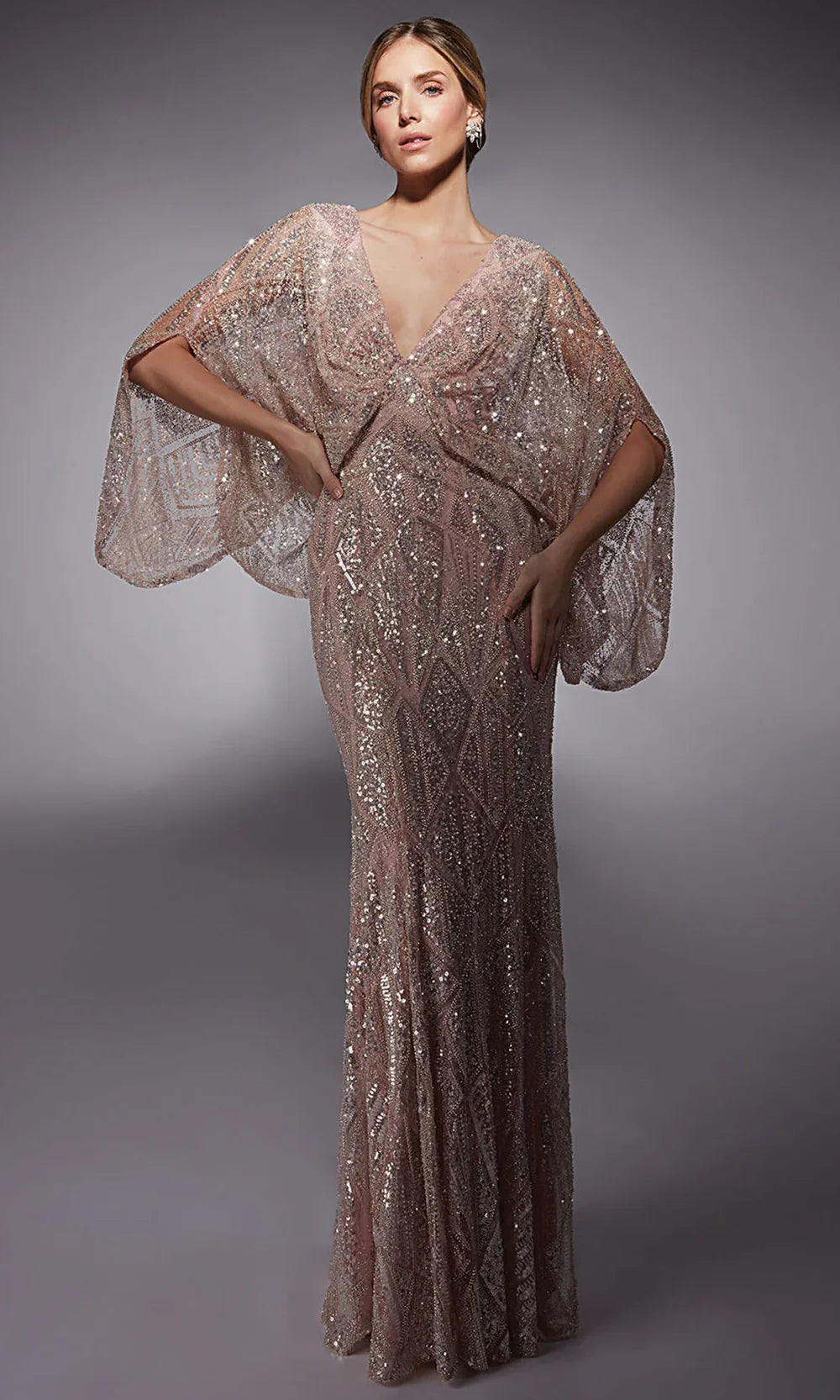 Alyce Paris 27756 - Geometric Sequin Cape Sleeve Dress Prom Dresses