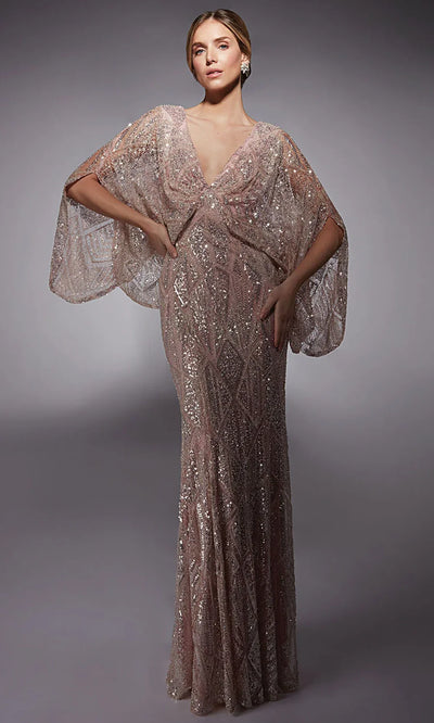 Alyce Paris 27756 - Geometric Sequin Cape Sleeve Dress Prom Dresses