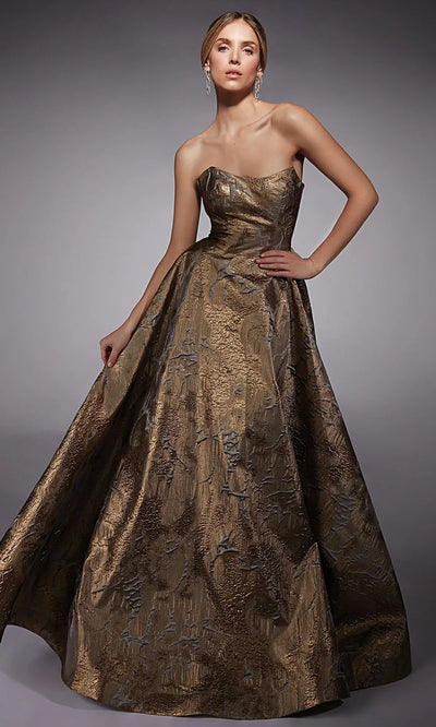Alyce Paris 27760 - Textured A-Line Gown with Detachable Sleeve Formal Gowns