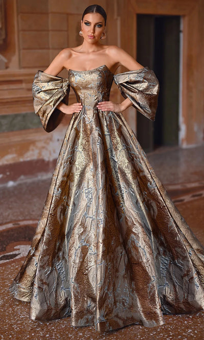 Alyce Paris 27760 - Textured A-Line Gown with Detachable Sleeve Formal Gowns