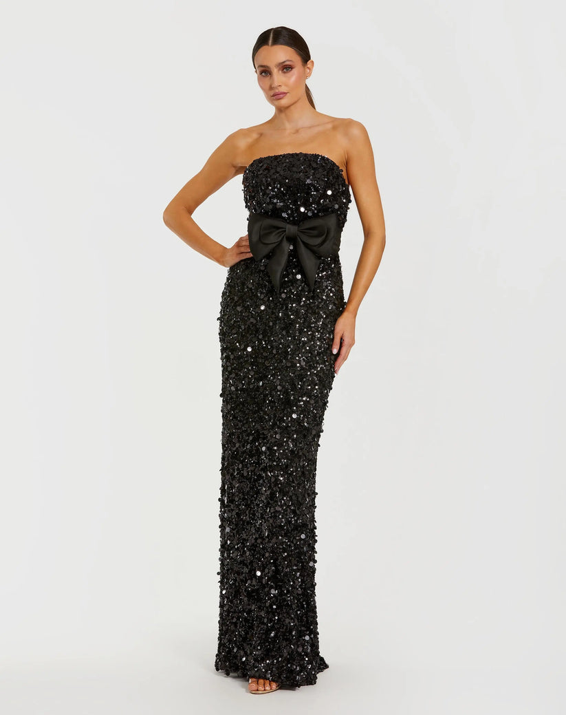 Ieena Duggal 27761 - Sequin Column Gown with Oversized Bow In Black
