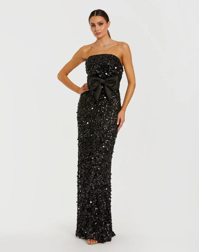 Ieena Duggal 27761 - Sequin Column Gown with Oversized Bow In Black