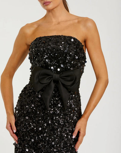 Ieena Duggal 27761 - Sequin Column Gown with Oversized Bow In Black